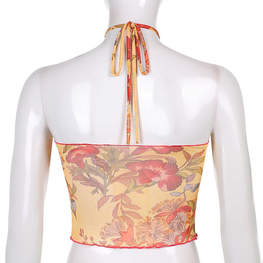 Top Bandeau Cropped con Encaje Estampado y Cordones - Image 13