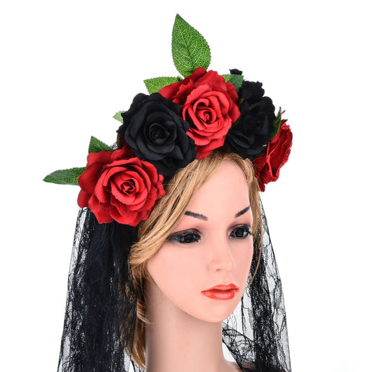 Diadema de Rosas Artificiales con Velo de Encaje - Image 11