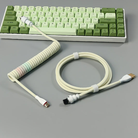 Cable USB Tipo C Espiral Mecánico con Resorte y Interfaz de Metal