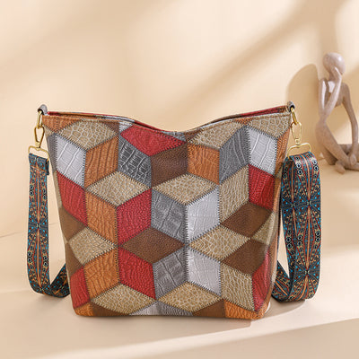 Bolso Tote Multicolor Casual de Gran Capacidad con Costuras Contrastantes - Image 6