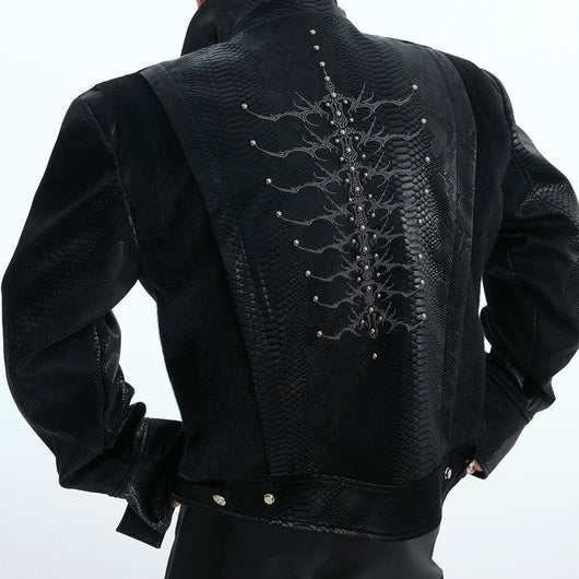 Chaqueta de Cuero PU con Patrón Serpiente, Costuras Remachadas y Bordado - Image 16