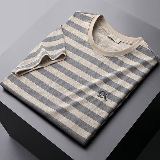Camisa Slim Fit de Seda de Hielo con Rayas - Manga Corta Hombre - Image 3
