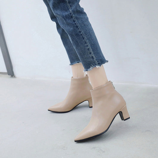Botas Cortas de Cuero para Mujer con Tacón Grueso - Image 4