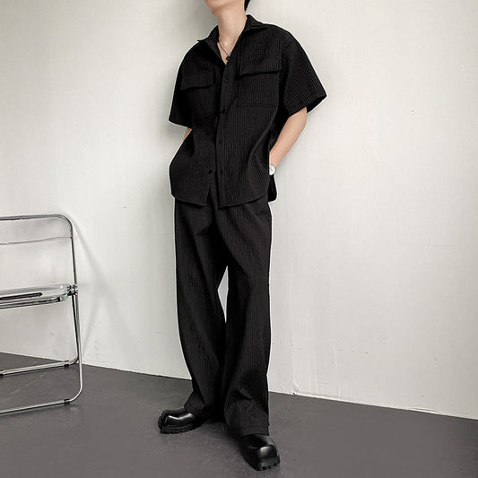 Conjunto de Overol con Camisa Plisada de Manga Corta - Image 2