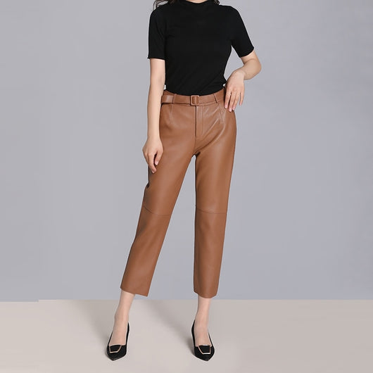 Pantalones de Cuero Cintura Alta