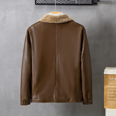 Abrigo de Cuero con Forro Polar Acolchado para Hombre - Image 4