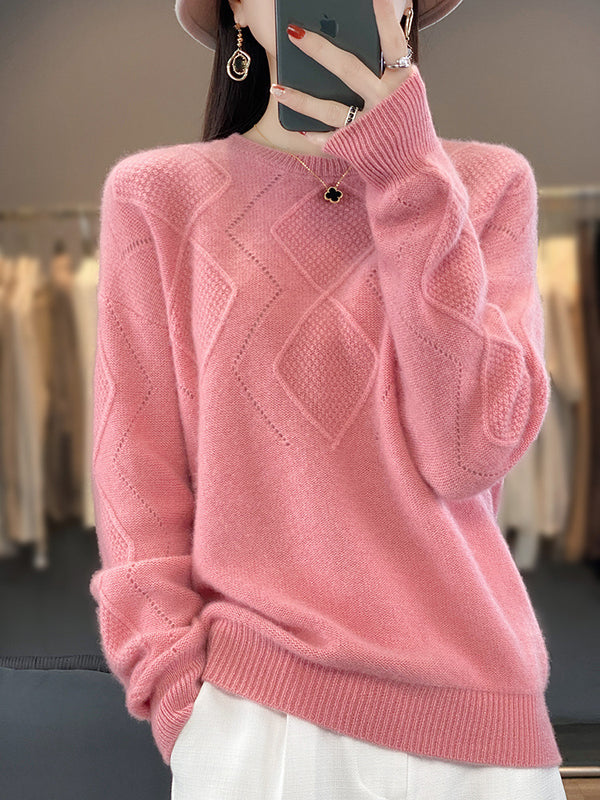 Suéter Tejido Cuello Redondo con Detalles Calados para Mujer