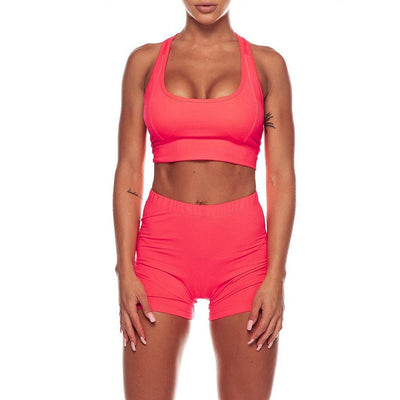 Conjunto de Shorts y Top Deportivo de Color Sólido para Yoga - Image 5