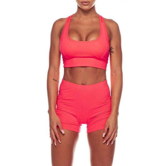 Conjunto de Shorts y Top Deportivo de Color Sólido para Yoga - Image 5