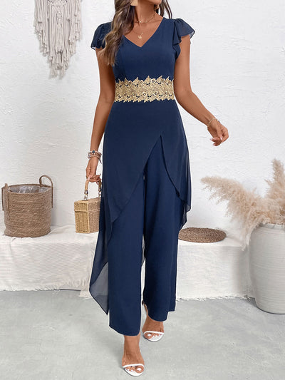 Jumpsuit Elegante con Escote en V y Detalles de Encaje - Image 7