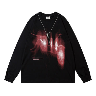 Camiseta Manga Larga Hombre Figura Abstracta Depresiva con Collar Metal Street Fashion - Image 2