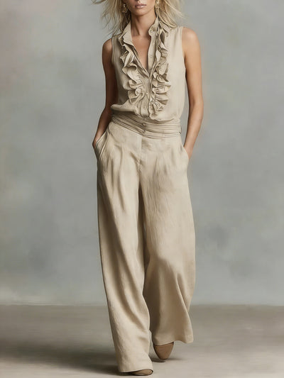 Conjunto Elegante de Lino: Blusa sin Mangas y Pantalón de Pierna Ancha - Image 15