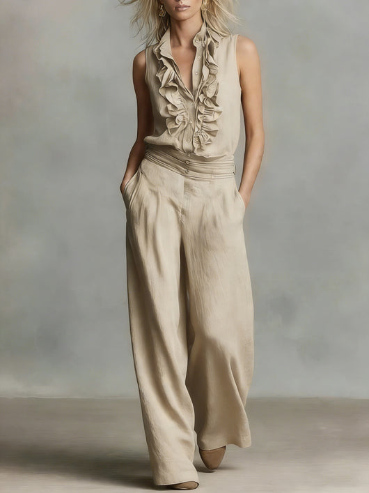 Conjunto Elegante de Lino: Blusa sin Mangas y Pantalón de Pierna Ancha - Image 15