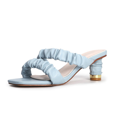 Sandalias Tacón Alto con Pliegues y Cordones - Comodidad Elegante - Image 14