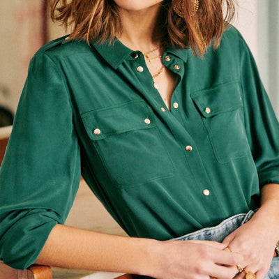 Blusa de Seda Francesa Elegante para Verano - Colores Lisos - Image 5