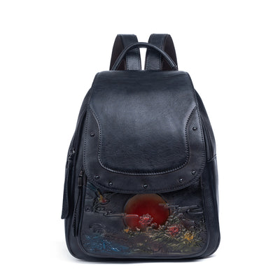 Mochila de Cuero Genuino para Mujer con Grabado Retro y Acabado Personalizado - Image 14