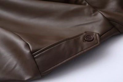 Abrigo de Cuero Extendido Diseño Francés Minimalista - Casual y Versátil - Image 22