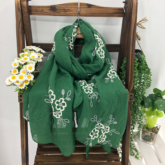 Chal Largo Étnico Artesanal de Algodón y Lino para Primavera y Verano
