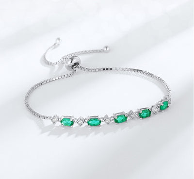 Pulsera de Plata S925 con Esmeralda Cultivada en Diseño Ovalado - Image 10