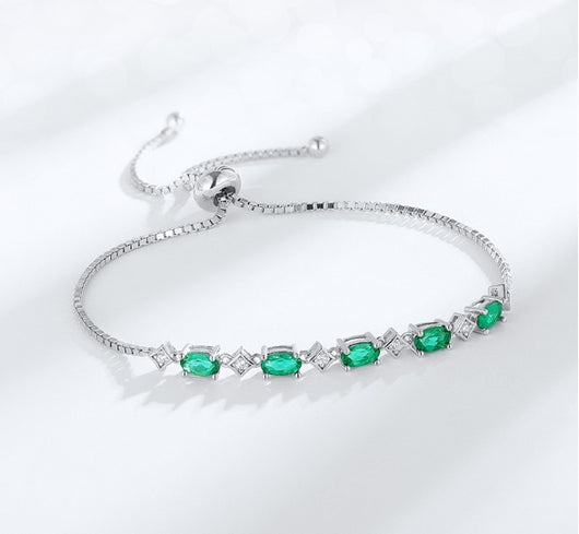 Pulsera de Plata S925 con Esmeralda Cultivada en Diseño Ovalado - Image 10