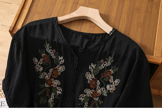 Blusa Suelta de Algodón y Lino con Escote V y Manga Corta para Mujer - Image 22