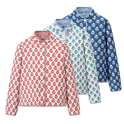 Abrigo Reversible de Algodón con Cuello Mao Estampado para Mujer - Image 10