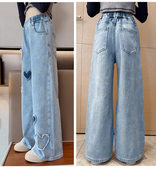 Pantalones Denim Anchos con Borde Crudo para Niñas - Image 17