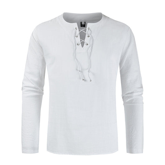 Camisa de Lino y Algodón con Cordones para Hombre - Image 2