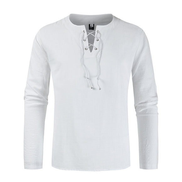 Camisa de Lino y Algodón con Cordones para Hombre