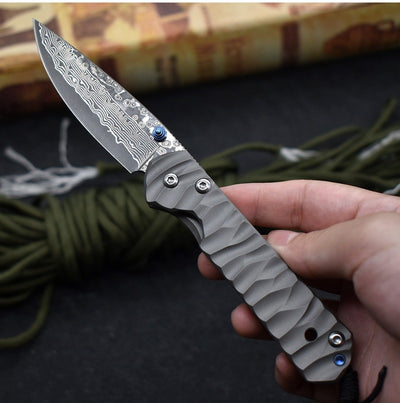 Cuchillo Plegable Táctico Damascus de Acero Inoxidable para Camping y Supervivencia - Image 6