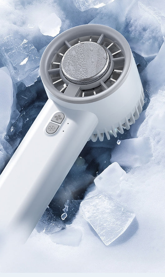 Obsidian black handheld fan with gold accents, digital display, and semiconductor ice cooling for high-speed cool air. - Image 13