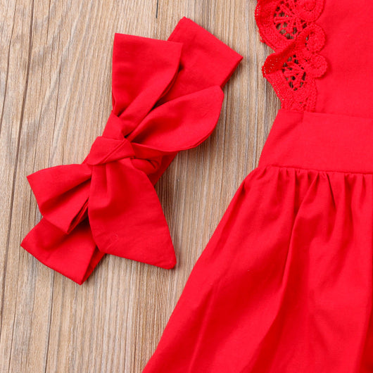 Vestido de Encaje Rojo con Volantes para Niñas - Image 4
