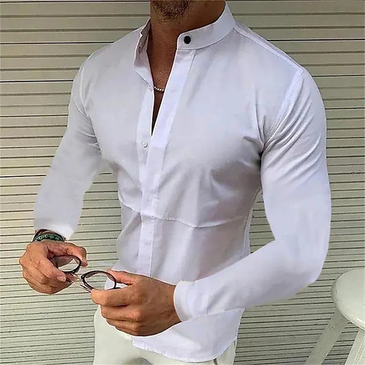 Camisa para Hombre de Seda Imitación Pura a Color - Image 10