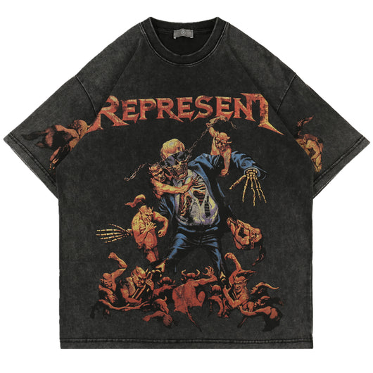 Camiseta Hip Hop Oversize Calavera Desgastada para Hombre - Image 8