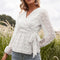 Blusa Elegante de Encaje Jacquard con Escote V y Mangas Largas