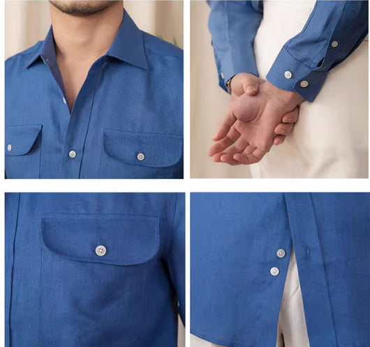 Camisa de Lino Puro de Manga Larga para Hombre - Estilo Business Casual - Image 11
