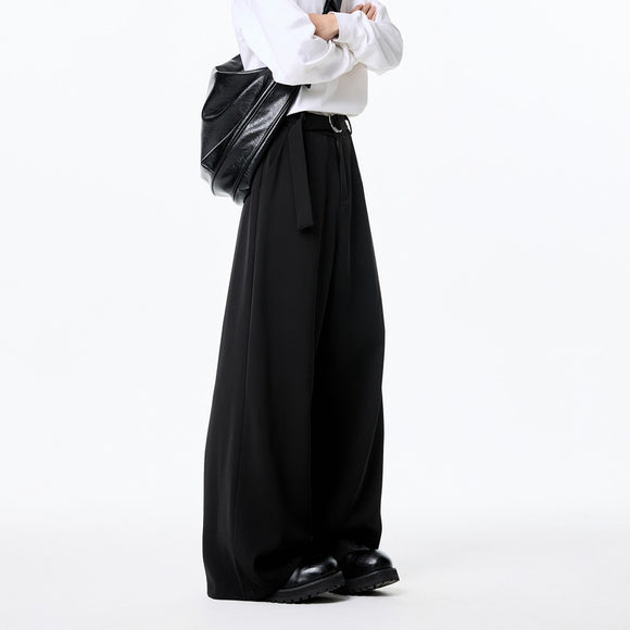 Pantalones Holgados de Pierna Recta con Drapeado Elegante