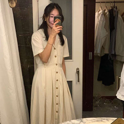 Vestido Largo Elegante con Cintura Definida - Estilo Retro Minimalista