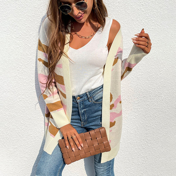Cardigan Suéter Tejido Camuflaje para Mujer - Largo y Versátil