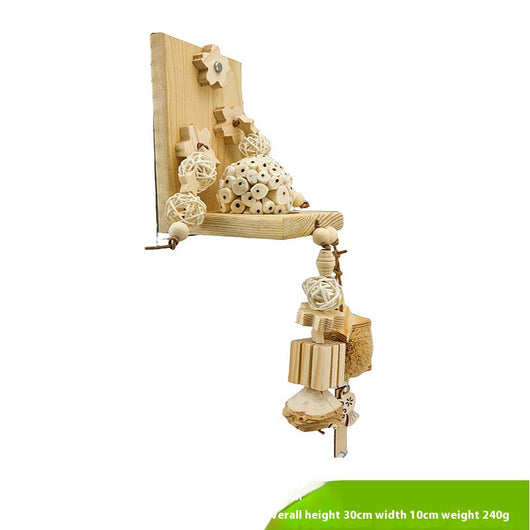 Natural ricepaperplant pith ball gnawing toy for parrots, featuring a braided top, wooden star, and 'short hair girl' design. - Image 7