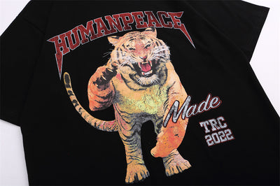 Camiseta Hombre Estampado Tigre Cuello Redondo Manga Corta Suelta - Image 12