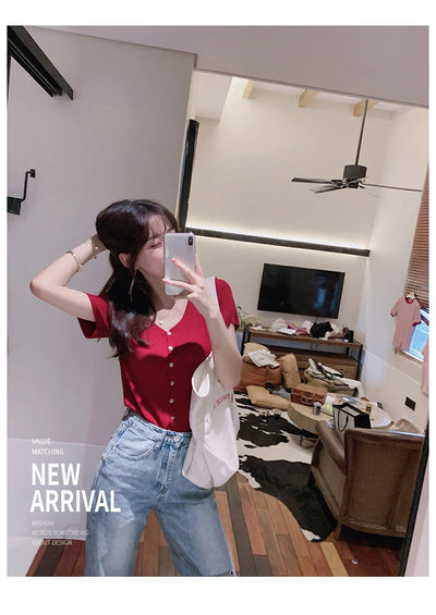 Conjunto Coreano Verano: Short Ajustado + Blusa Escote V - Image 26