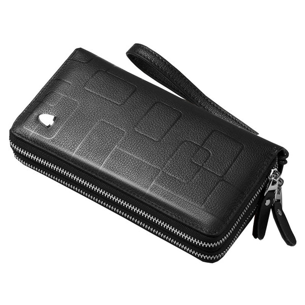 Billetera de Cuero Genuino para Hombre con Cierre de Cremallera Larga