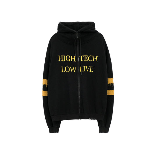 Chamarra Hoodie Suelta con Estampado Patchwork para Hombre - Image 3