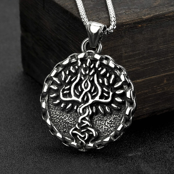 Collar Colgante Vikingo Árbol de la Vida en Acero Titanio para Hombre