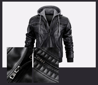 Chaqueta de Cuero PU con Capucha y Bolsillos con Cierre para Hombre - Image 9