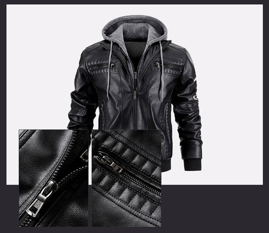 Chaqueta de Cuero PU con Capucha y Bolsillos con Cierre para Hombre - Image 9