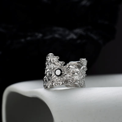 Anillo de Plata Esterlina para Dedo Índice con Textura Distressed Estilo Ins - Image 9