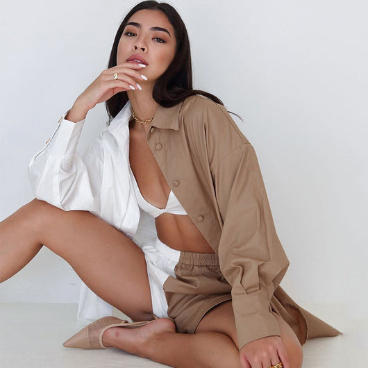 Conjunto de Dos Piezas: Camisa Manga Larga con Contraste y Shorts - Image 6