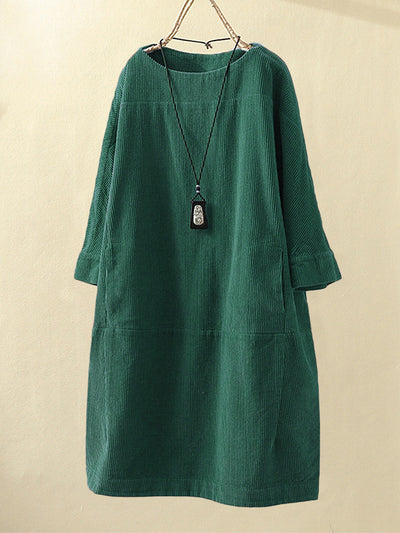 Vestido Cómodo Coreano de Color Sólido con Mangas Tres Cuartos - Image 11